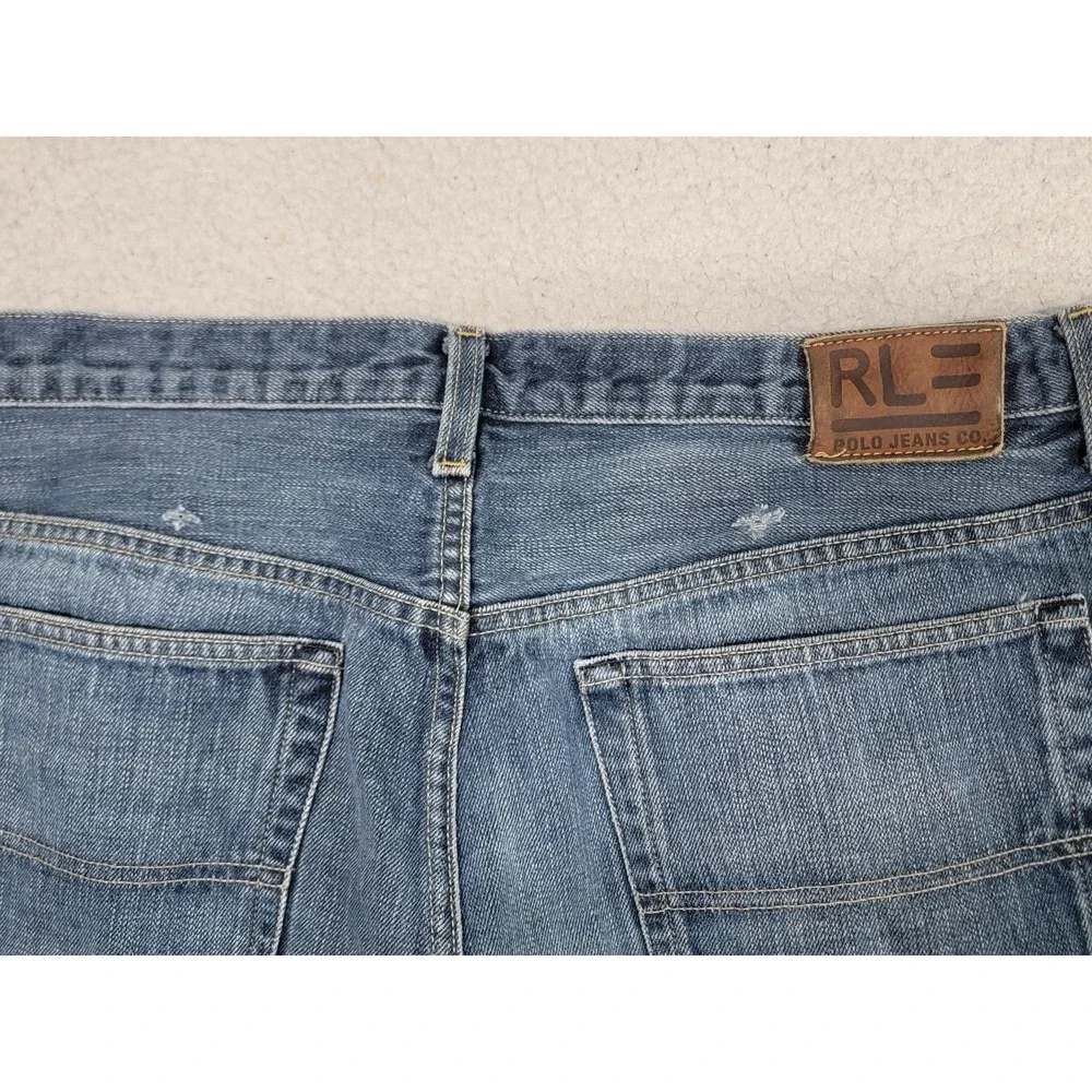 Polo Jeans Co Ralph Lauren Jeans Mens 38x32 (Fits 37x31) Baggy Blue Distress Y2K
